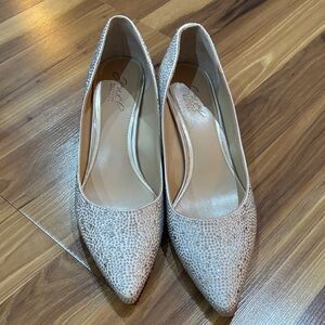 Jewel Badgley Mischka Champagne Crystal-Embellished Pointed Pumps